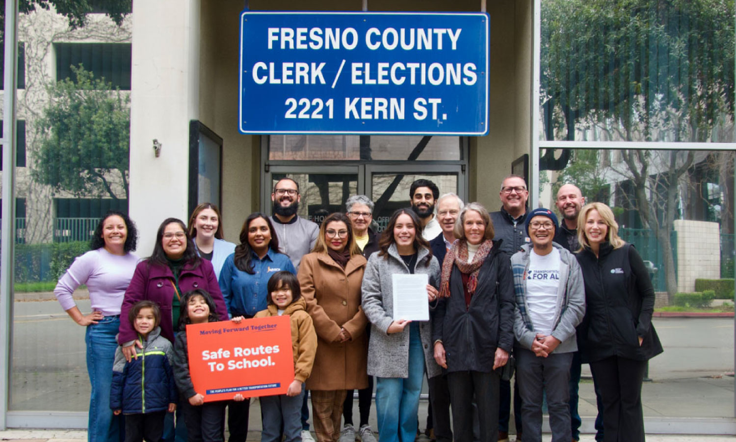 Better Roads, Safe Streets measure proponents, sponsors, and supporters gathered outside of the Fresno County Clerk Office in celebration.