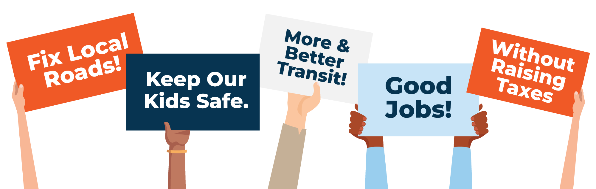 Better Roads Safe Streets – Fix Local Roads! Keep Our Kids Safe. More & Better Transit. Good Jobs! Without Paying Taxes.