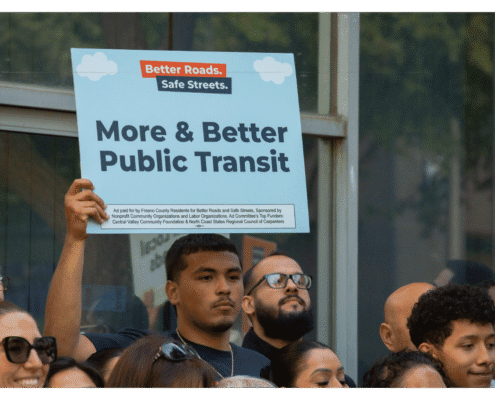 Better Roads, Safe Streets submits over 32,000 signatures to advance transportation measure Advocate of Better Roads Safe Streets holds up a sign "More & Better Public Transit" outside of the Fresno County Elections Office during press event announcing the submission of over 32,000 signatures to advance transportation measure toward November ballot