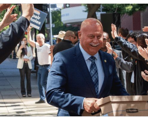 Better Roads, Safe Streets submits over 32,000 signatures to advance transportation measure Mayor of Fresno Jerry Dyer walks one of fifteen boxes comprising of the 32,000 signatures collected by Better Roads, Safe Streets to advance the Better Roads, Safe Streets transportation measure